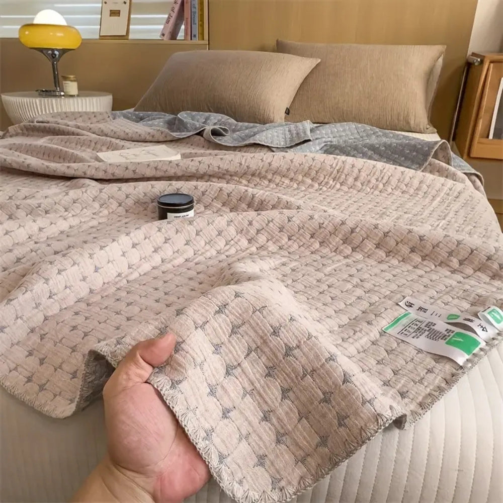Vendbar bomuldsplaid - Blød matelassé seersucker plaid til hjemmet