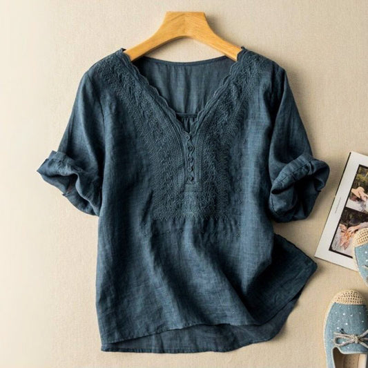 | Luciana kvinders broderede bomuld-linned bluse
