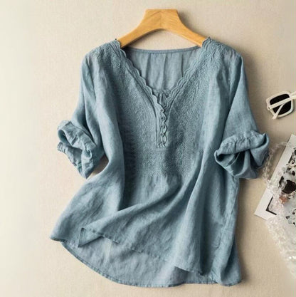| Luciana kvinders broderede bomuld-linned bluse