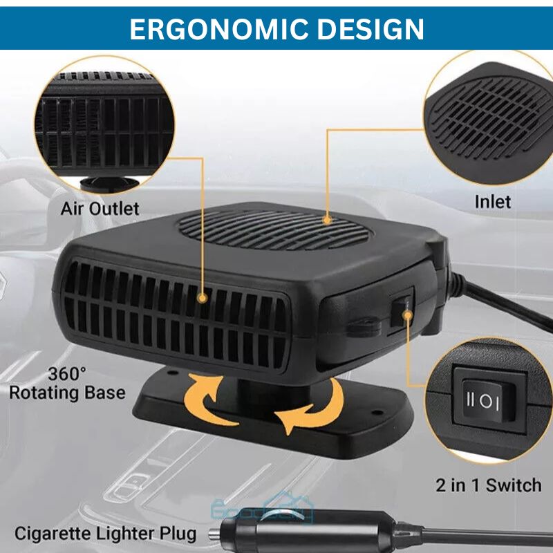 12V Bærbar Bilvarmer med 360° Drejelig Base