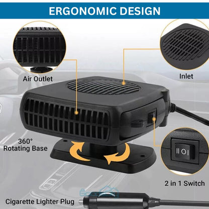 12V Bærbar Bilvarmer med 360° Drejelig Base